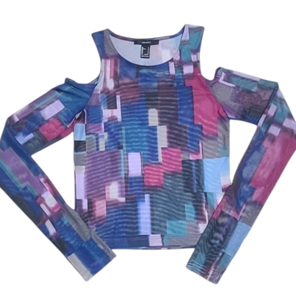 Final - Forever 21 Long Sleeve Cold Shoulder Sheer Mesh Top
